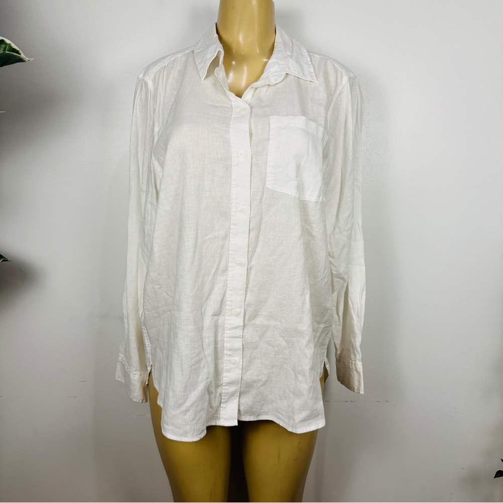 H&M Linen Cotton Button Front Blouse Sz M Long Sleeves Capsule Shirt Top HM